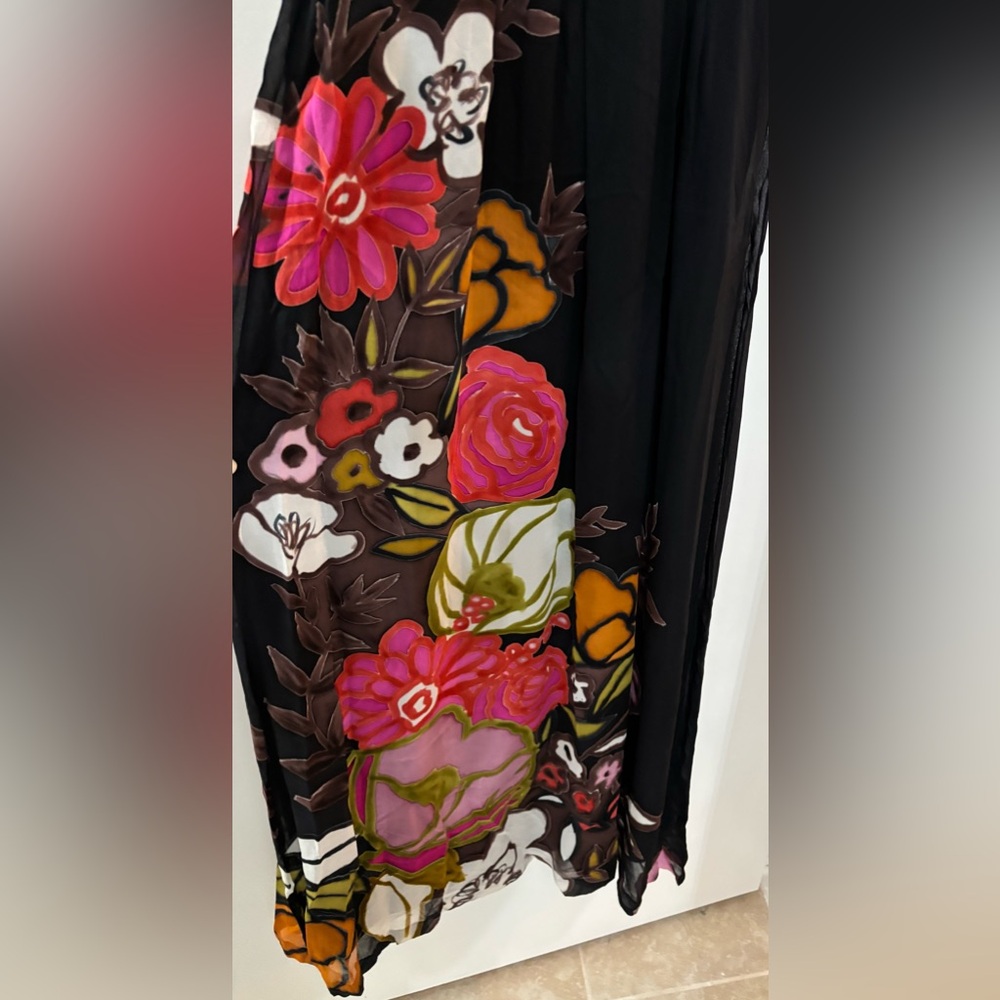 SUE WONG Women Sleeveless Silk Black Floral Print Long Maxi Dress Size 4 - Picture 10 of 16